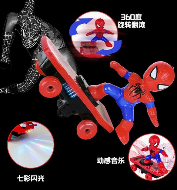 Spider Warrior Stunt Scooter Sound Light Man roll body light children's electric toy 360 degree rotationLarge Spider-Man Scooter [no battery]
