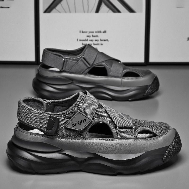 Cave shoes men's 2024 new summer men's shoes breathable driving sandals men's toe shoes sneakers beach flip-flops grey