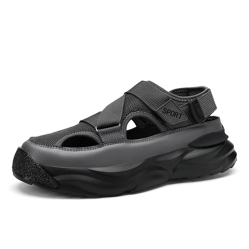 Cave shoes men's 2024 new summer men's shoes breathable driving sandals men's toe shoes sneakers beach flip-flops grey