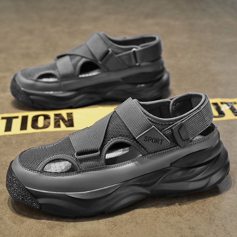 Cave shoes men's 2024 new summer men's shoes breathable driving sandals men's toe shoes sneakers beach flip-flops grey