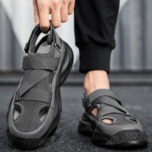 Cave shoes men's 2024 new summer men's shoes breathable driving sandals men's toe shoes sneakers beach flip-flops grey