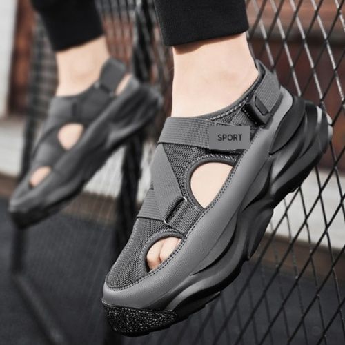 Cave shoes men's 2024 new summer men's shoes breathable driving sandals men's toe shoes sneakers beach flip-flops grey