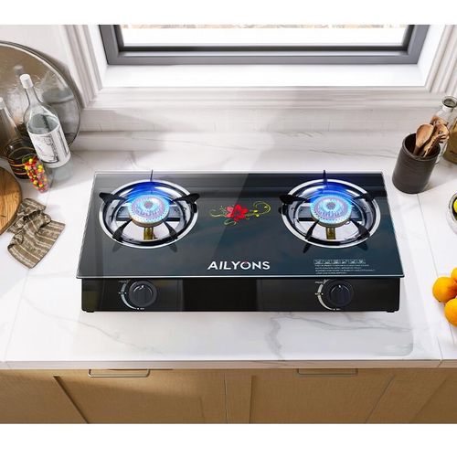 AILYONS Auto Ignition 2 Burner Glass Table top Gas Stove Double Burner Gas Cooker Saving Gas cooker