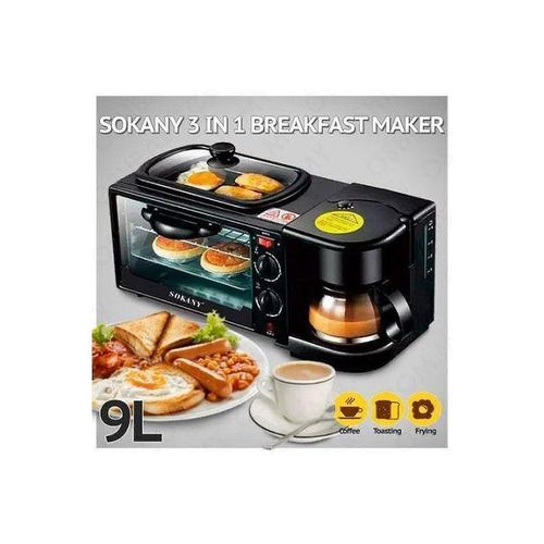 Sokany 3 In 1 Breakfast Maker Toaster with Frying Pan, Portable Oven Breakfast Maker with Coffee Machine, Non Stick Die Cast Grill/Griddle for Bread Egg Sandwich Bacon Sausages