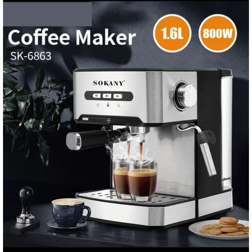 SOKANY 15 Bar Espresso Coffee Machine Large Electric Breakfast Coffe Maker Cappuccino Semi Automatic 1.6L ,800w commercial Coffee maker with Steam Wand
