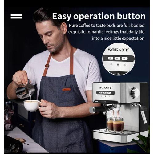 SOKANY 15 Bar Espresso Coffee Machine Large Electric Breakfast Coffe Maker Cappuccino Semi Automatic 1.6L ,800w commercial Coffee maker with Steam Wand