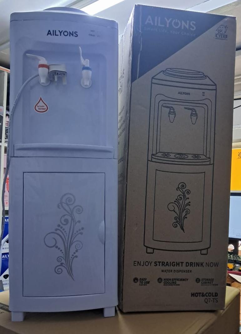Ailyons Hot and Cold Free standing water dispenser Household Stand Alone Dispenser 2 Taps with Storage Cabinet