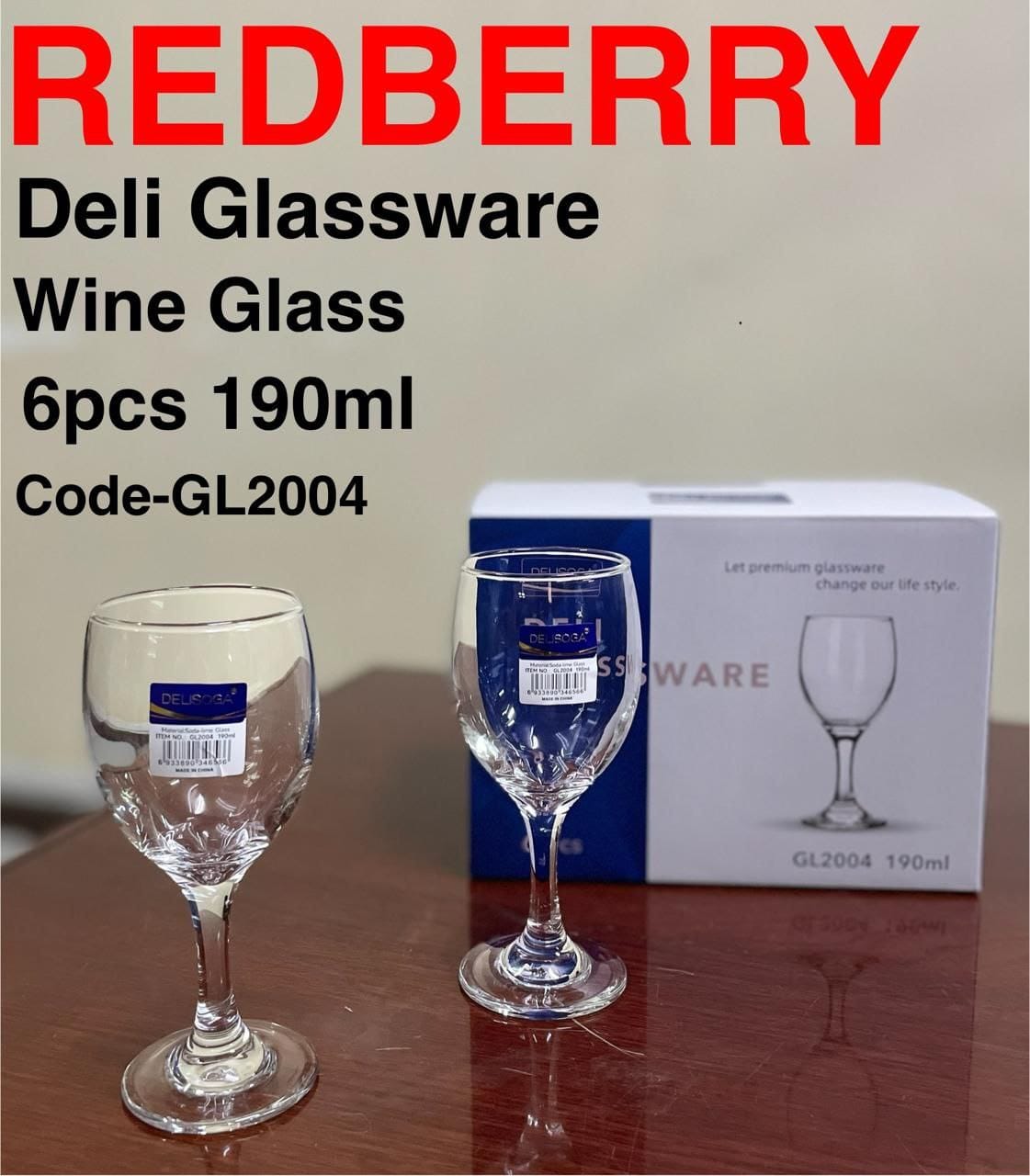 6pcs of 190ML Quality Wine Glasses From Redberry Deli Glassware Wine Glass Crystal Clear Glass