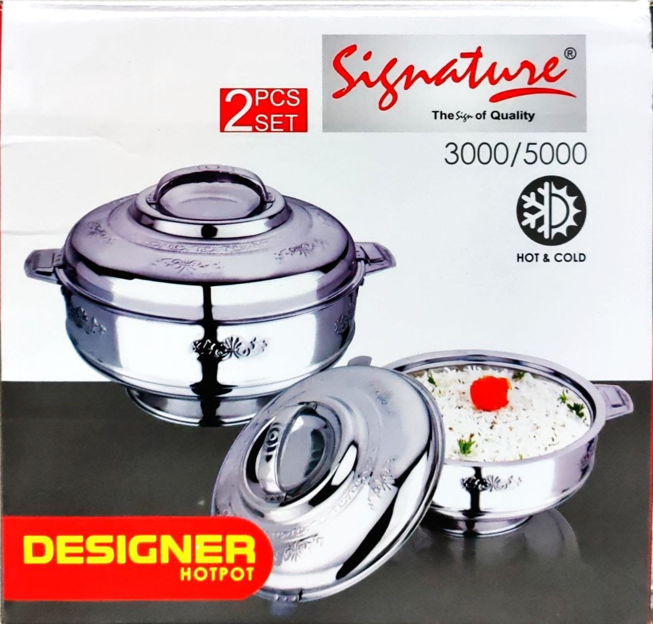 2pcs Signature Designer Premier Range of Stainless steel  Insulated Hotpots Serving Dish  Casserole Set Hot Pot Serveware Set Serve or Keep Food Hot or Cold Hotpot (3000 and 5000ml)