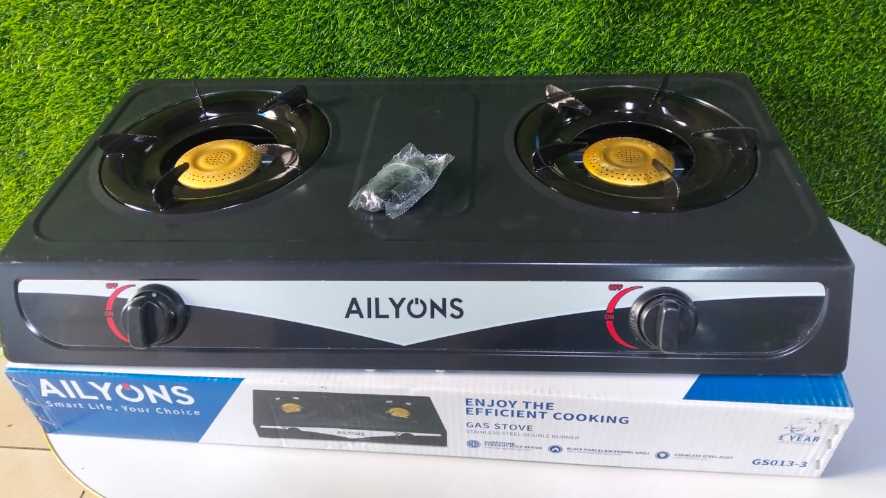 Ailyons Double Gas Burner Table Top Metallic Two  Stainless  Burner 2 Gas Cooker Stove