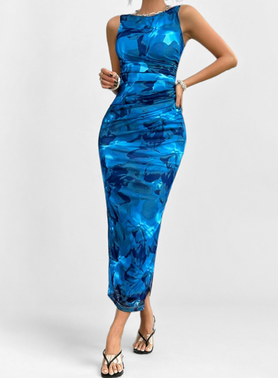 2025 Spring/Summer New European and American Women's Sleeveless Split Sexy Printed Style Fashion Dress
