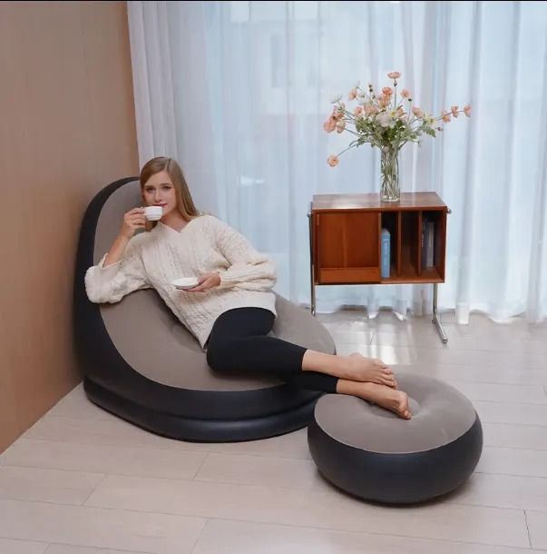 Living Room Inflatable Sofas Chair With Foot Rest and Pump for Adult Folding Lounge Air Sofa Flocking Inflatable Leisure Couch Bed Set