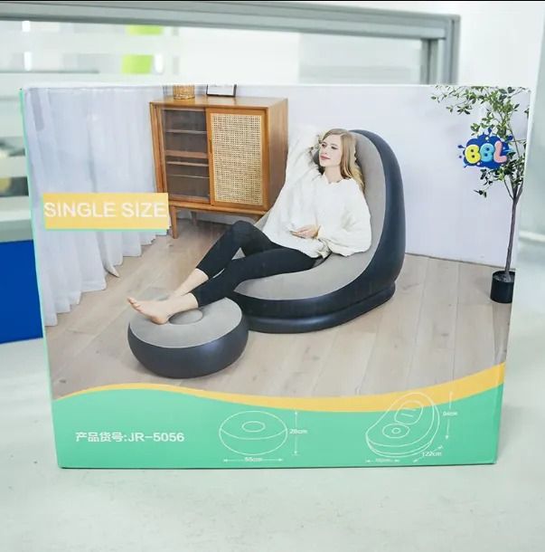 Living Room Inflatable Sofas Chair With Foot Rest and Pump for Adult Folding Lounge Air Sofa Flocking Inflatable Leisure Couch Bed Set