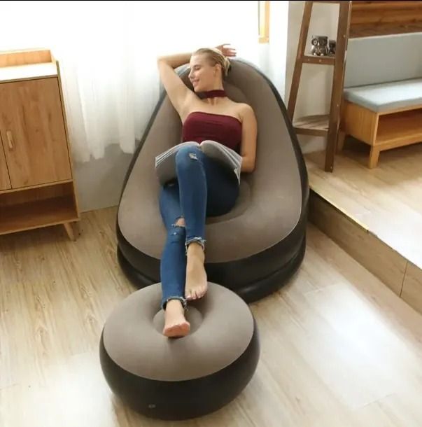 Living Room Inflatable Sofas Chair With Foot Rest and Pump for Adult Folding Lounge Air Sofa Flocking Inflatable Leisure Couch Bed Set