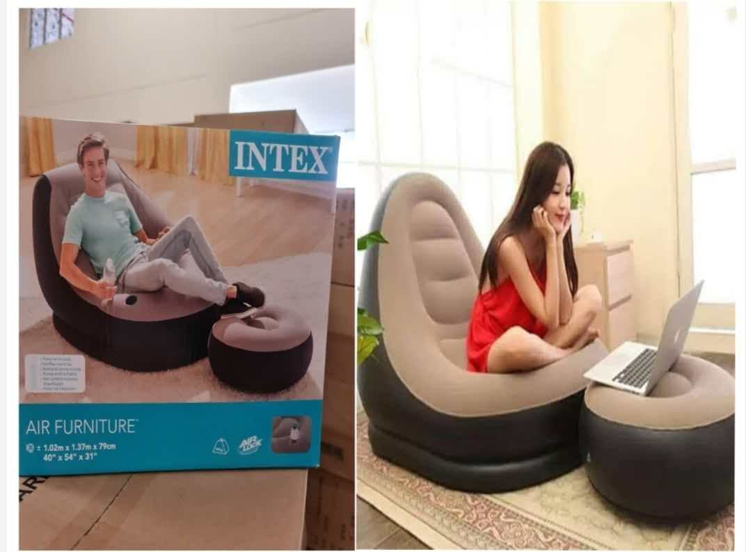 Living Room Inflatable Sofas Chair With Foot Rest and Pump for Adult Folding Lounge Air Sofa Flocking Inflatable Leisure Couch Bed Set