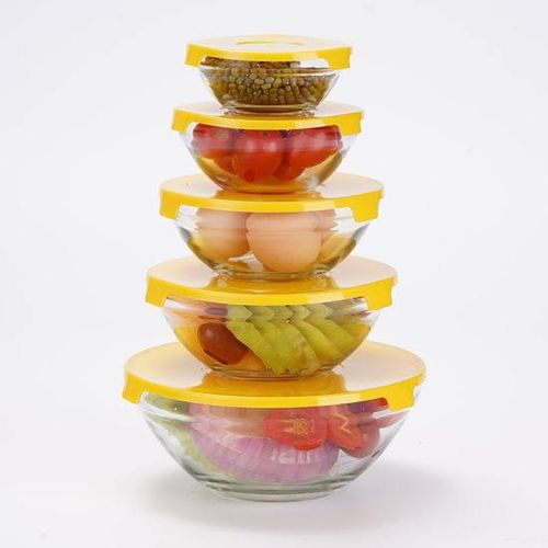 5pcs Glass bowl clear with coloured lids (Capacity:120ml,200ml,300ml,450ml,860ml