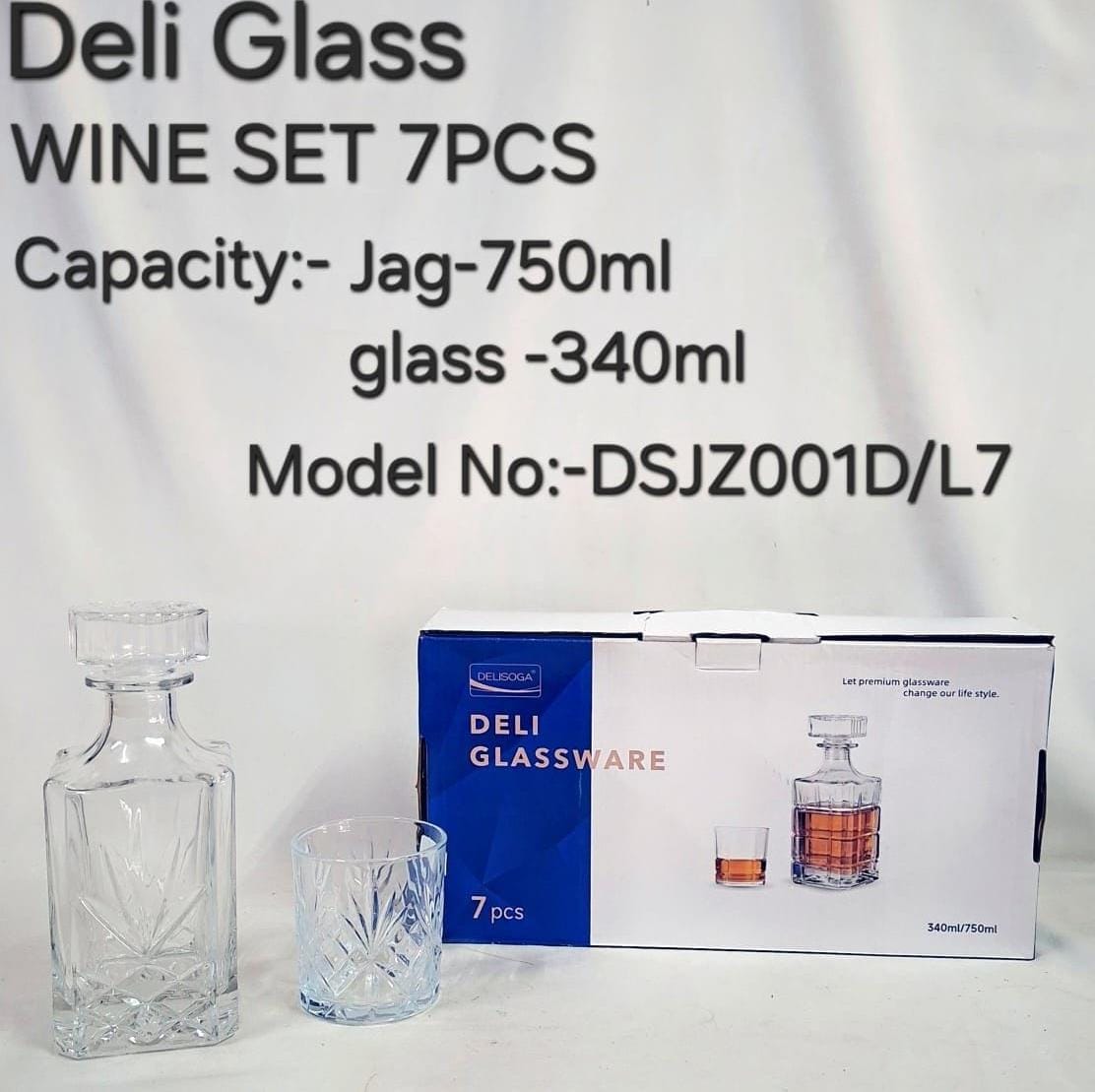 7 PCS WATER SET -6PCS REDBERRY PREMIUM RANGE OF CRYSTAL CLEAR GLASS AND 1 DECANTER