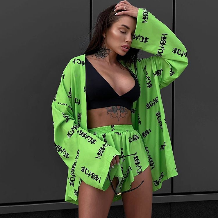 AHLSE Spring 2025 Women Polyester Office Workwear Set Geometric Text Print Casual Professional Pants Suit Purple Green White Khaki Black S-XL Elegant Chic Digital Printing Fashionable Versatile Outfit