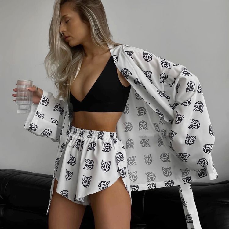 AHLSE Spring 2025 Women Polyester Office Workwear Set Geometric Text Print Casual Professional Pants Suit Purple Green White Khaki Black S-XL Elegant Chic Digital Printing Fashionable Versatile Outfit