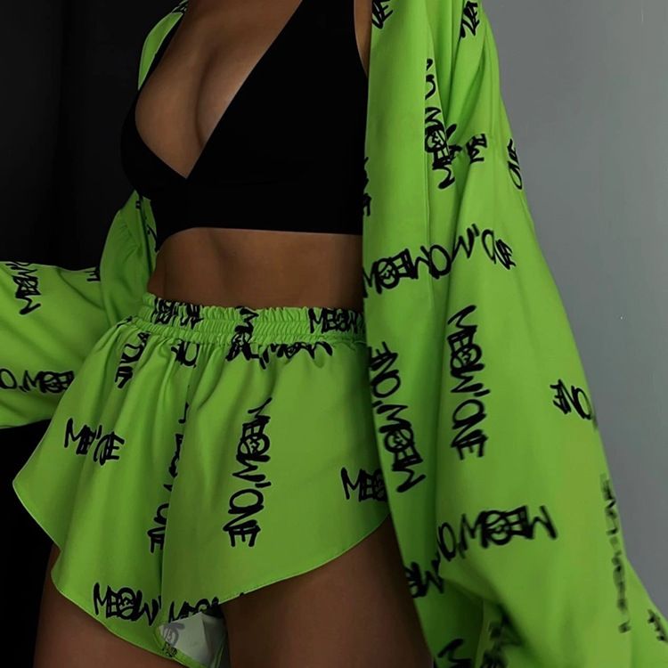 AHLSE Spring 2025 Women Polyester Office Workwear Set Geometric Text Print Casual Professional Pants Suit Purple Green White Khaki Black S-XL Elegant Chic Digital Printing Fashionable Versatile Outfit