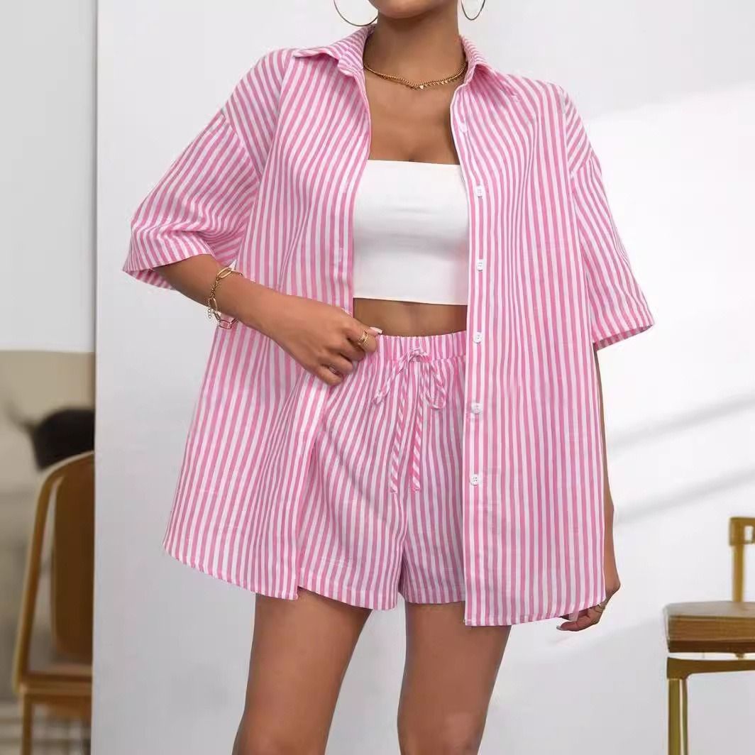 Summer 2025 Two-Piece Sets Striped Casual Outfits Women's Matching Outfits Vibrant Color Clothing Lightweight Summer Wear Casual Chic Tops & Bottoms Crop Top Matching Sets Vertical Stripes Design