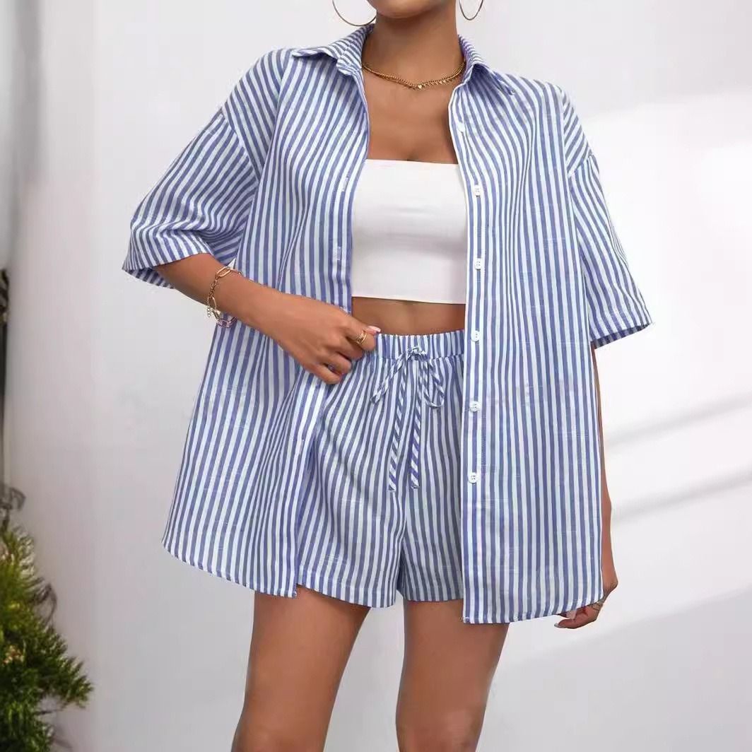 Summer 2025 Two-Piece Sets Striped Casual Outfits Women's Matching Outfits Vibrant Color Clothing Lightweight Summer Wear Casual Chic Tops & Bottoms Crop Top Matching Sets Vertical Stripes Design
