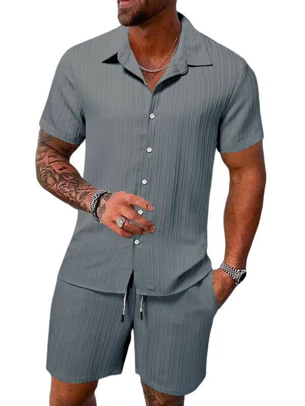 European and American cross-border summer  men's clothing shirt casual loose short-sleeve shorts beach set