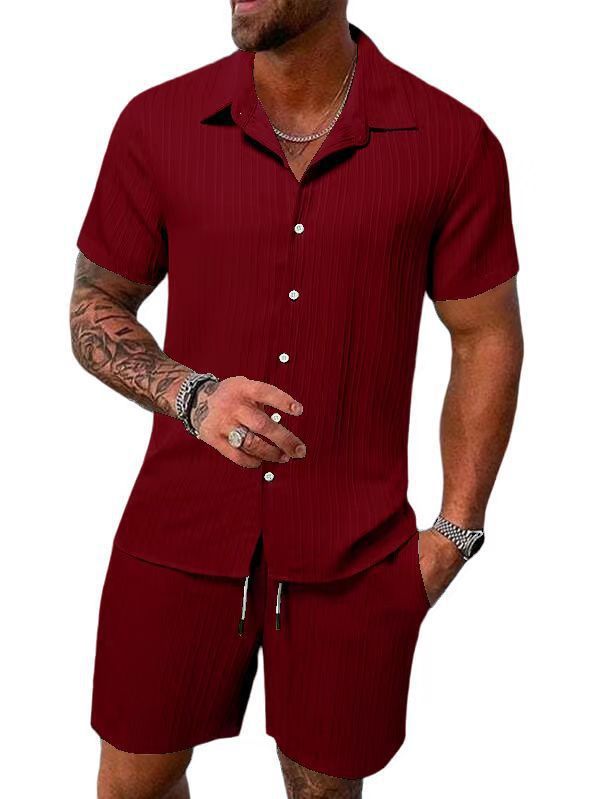 European and American cross-border summer  men's clothing shirt casual loose short-sleeve shorts beach set