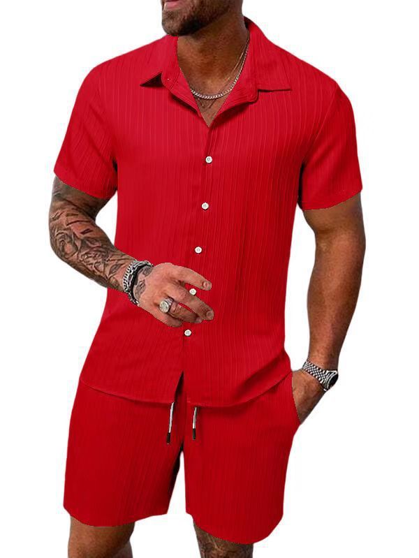 European and American cross-border summer  men's clothing shirt casual loose short-sleeve shorts beach set
