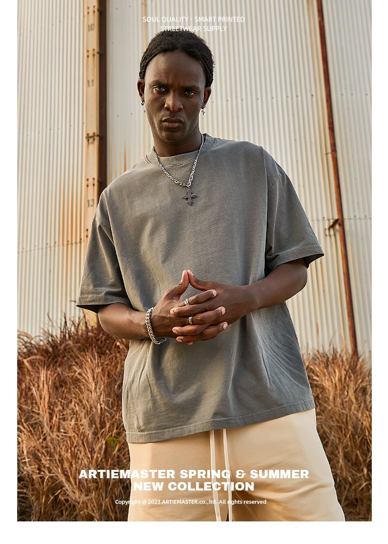 ARTIE Men's Clothing | 2025 New 275G Heavyweight Washed and Distressed Men's T - shirt, Pure Cotton Loose Streetwear Men's T - shirt