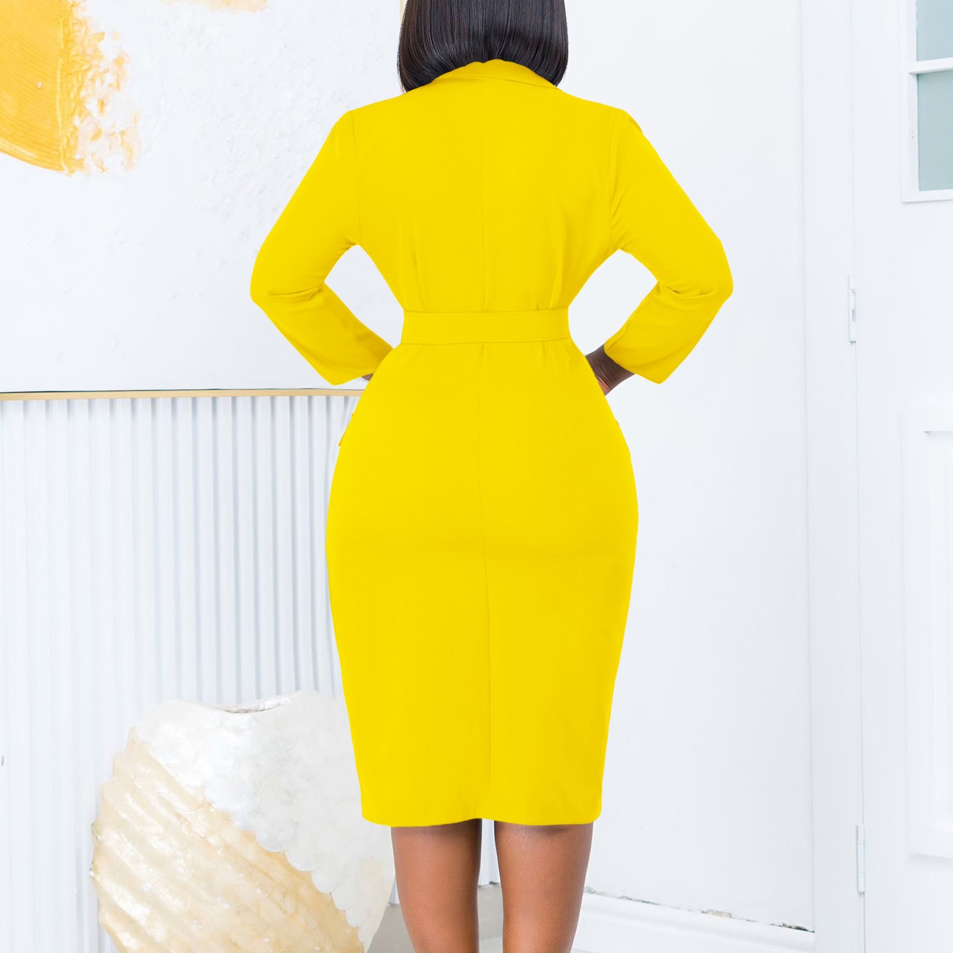 African Plus-Size Women's Clothing 2024 Spring New Style Fashionable and Elegant Commuting OL Five-Finger Sleeve Color-Block Pencil Dress for Foreign Trade
Fabric Name: Polyester
Pattern: Solid color
