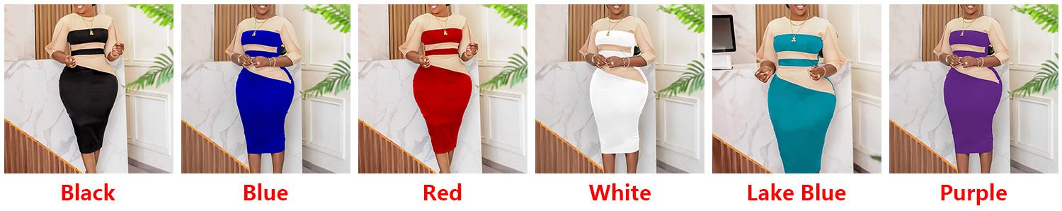 African Plus-Size Women's Clothing 2024 Spring New Style Fashionable and Elegant Commuting OL Five-Finger Sleeve Color-Block Pencil Dress for Foreign Trade
Fabric Name: Polyester
Pattern: Solid color
