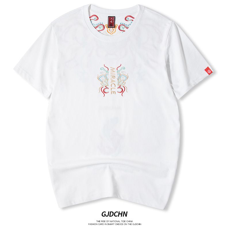 NS Trendy Brand, Domestic Trend with Chinese Style. Short-sleeved T-shirt for men made of pure cotton with koi fish embroidery. Loose fit, trendy style. Plus-size men's upper garment T-shirt and vest.