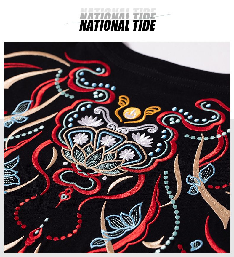 NS Trendy Brand, Domestic Trend with Chinese Style. Short-sleeved T-shirt for men made of pure cotton with koi fish embroidery. Loose fit, trendy style. Plus-size men's upper garment T-shirt and vest.