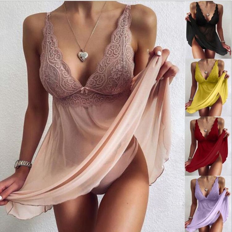 New ice silk nightdress ladies sexy lace hanging bandwidth loose  simulation silk pajamas women  women clothing sleep  lounge