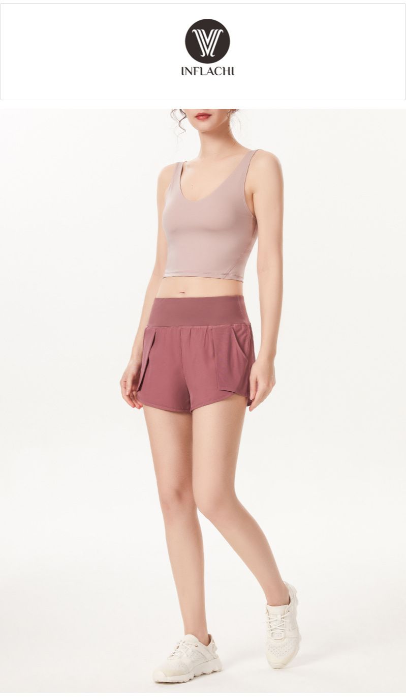 Sports shorts female summer hot pants running fitness high waist false two anti light