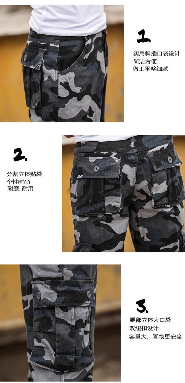 Men's multi-pocket utility long cargo pants, sports pants, loose straight-leg style, available in large sizes, wear-resistant, extra-large sizes, suitable for skateboarding, casual style, jodhpurs.