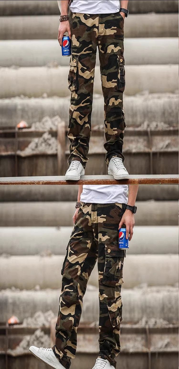 Men's multi-pocket utility long cargo pants, sports pants, loose straight-leg style, available in large sizes, wear-resistant, extra-large sizes, suitable for skateboarding, casual style, jodhpurs.