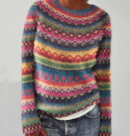 New Style Women's Sweater - Best-selling  Fashionable Loose-Fit Color Block Round Neck Pullover Knitwear with Geometric Pattern  Commuter Style Elegant Temperament / Elegant Demeanor