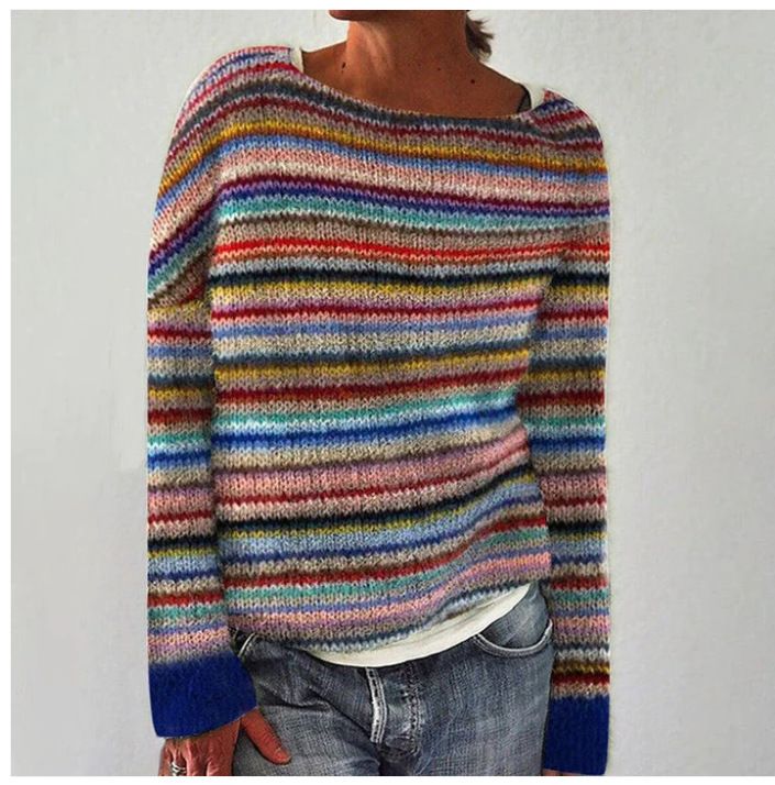 New Style Women's Sweater - Best-selling  Fashionable Loose-Fit Color Block Round Neck Pullover Knitwear with Geometric Pattern  Commuter Style Elegant Temperament / Elegant Demeanor