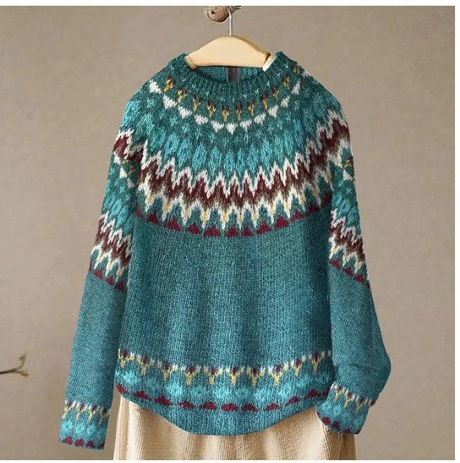 New Style Women's Sweater - Best-selling  Fashionable Loose-Fit Color Block Round Neck Pullover Knitwear with Geometric Pattern  Commuter Style Elegant Temperament / Elegant Demeanor