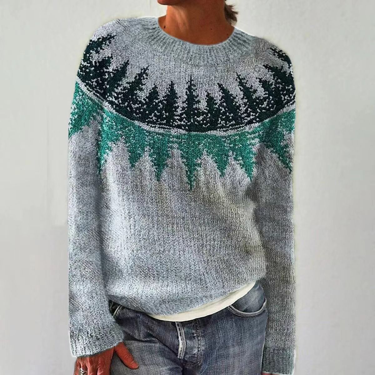 New Style Women's Sweater - Best-selling  Fashionable Loose-Fit Color Block Round Neck Pullover Knitwear with Geometric Pattern  Commuter Style Elegant Temperament / Elegant Demeanor