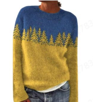 New Style Women's Sweater - Best-selling  Fashionable Loose-Fit Color Block Round Neck Pullover Knitwear with Geometric Pattern  Commuter Style Elegant Temperament / Elegant Demeanor