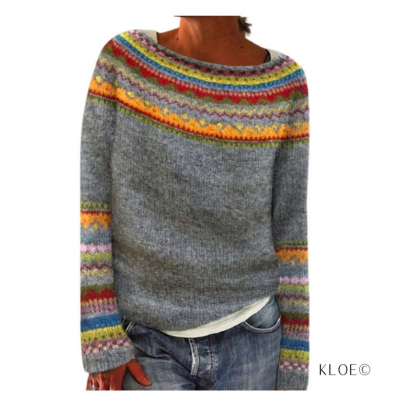 New Style Women's Sweater - Best-selling  Fashionable Loose-Fit Color Block Round Neck Pullover Knitwear with Geometric Pattern  Commuter Style Elegant Temperament / Elegant Demeanor