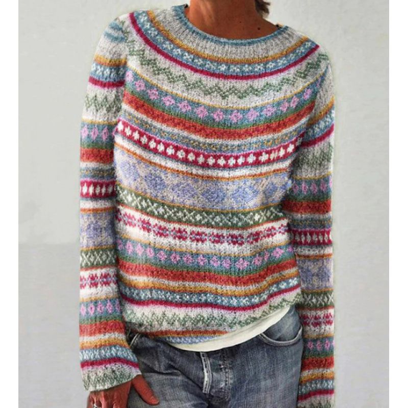 New Style Women's Sweater - Best-selling  Fashionable Loose-Fit Color Block Round Neck Pullover Knitwear with Geometric Pattern  Commuter Style Elegant Temperament / Elegant Demeanor