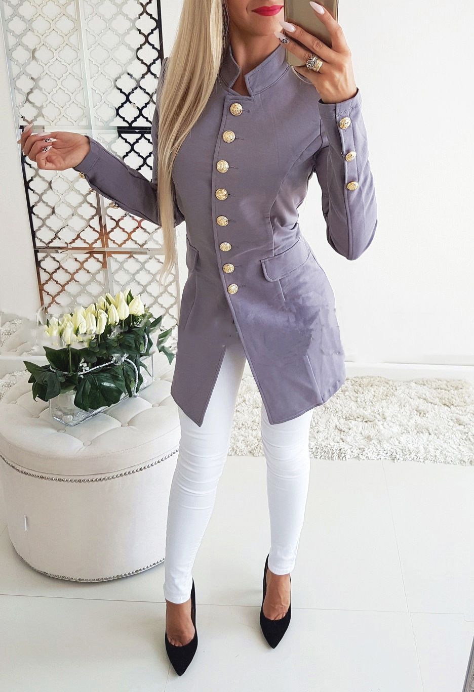 New Arrival Fashion Lady Retro Solid Color Suits Jacket Women Long Sleeve Casual Tops Blazers Fit Type
Slim Fit Collar Type Stand-up Collar Sleeve Length Long Sleeves Sleeve Style Regular Sleeves