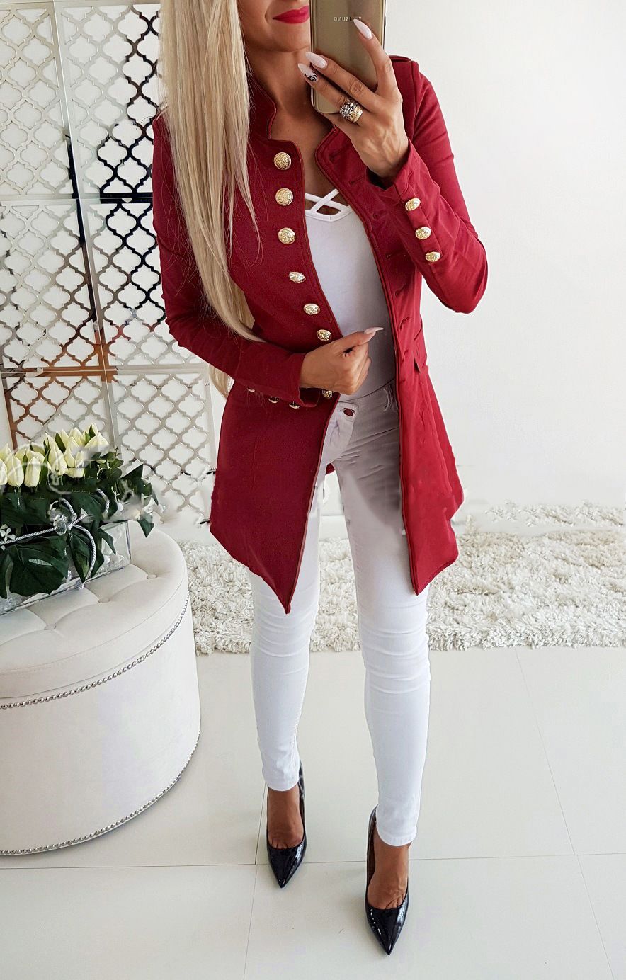 New Arrival Fashion Lady Retro Solid Color Suits Jacket Women Long Sleeve Casual Tops Blazers Fit Type
Slim Fit Collar Type Stand-up Collar Sleeve Length Long Sleeves Sleeve Style Regular Sleeves