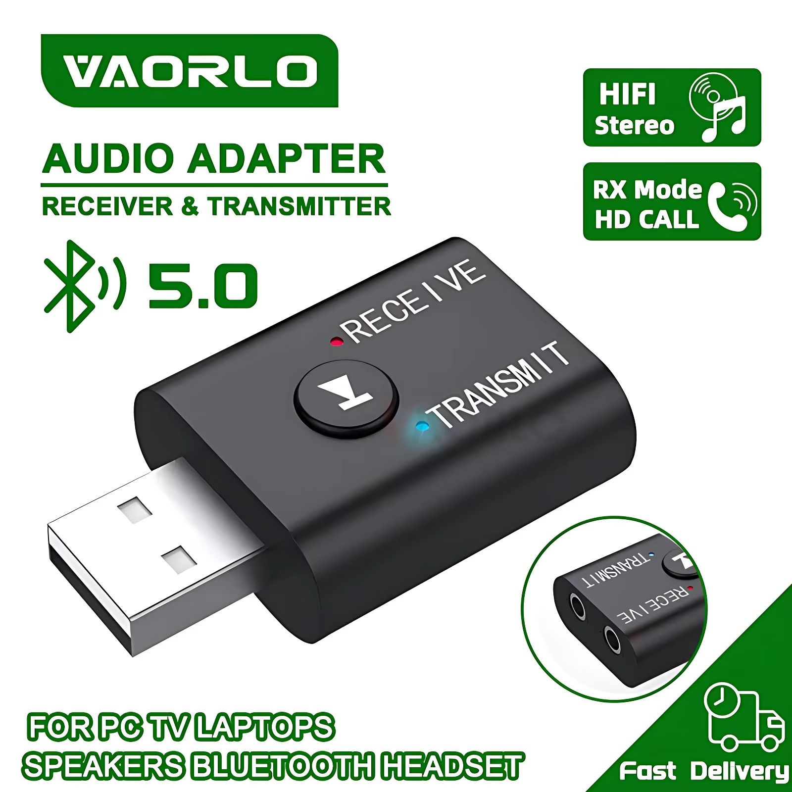 Bluetooth 5.0 Audio Transmitter Receiver 3.5mm AUX Jack RCA USB Dongle Stereo Wireless Adapter for TV Car Kit Speaker Headphone