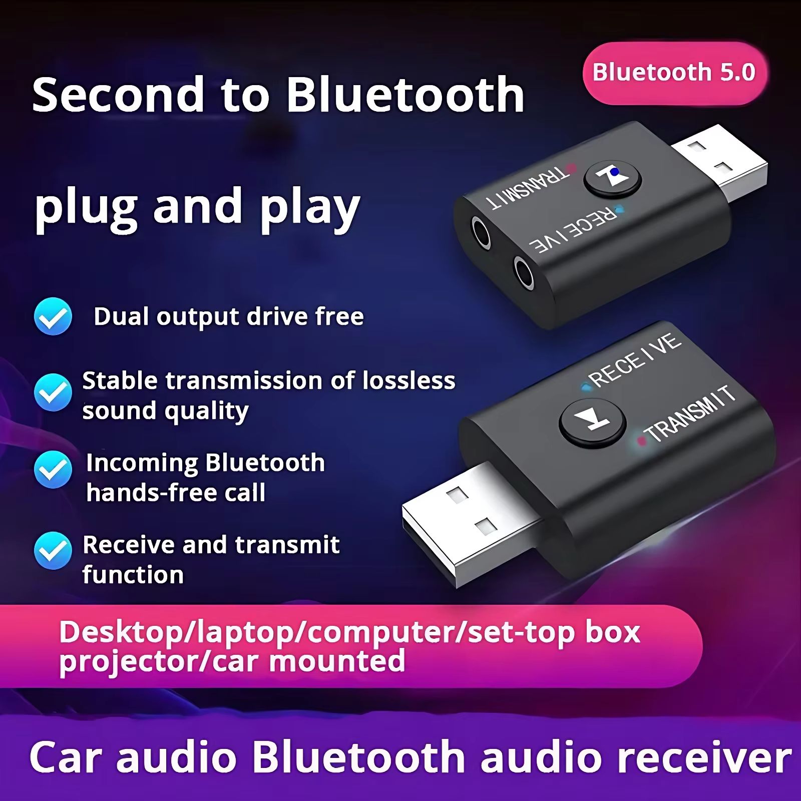 Bluetooth 5.0 Audio Transmitter Receiver 3.5mm AUX Jack RCA USB Dongle Stereo Wireless Adapter for TV Car Kit Speaker Headphone