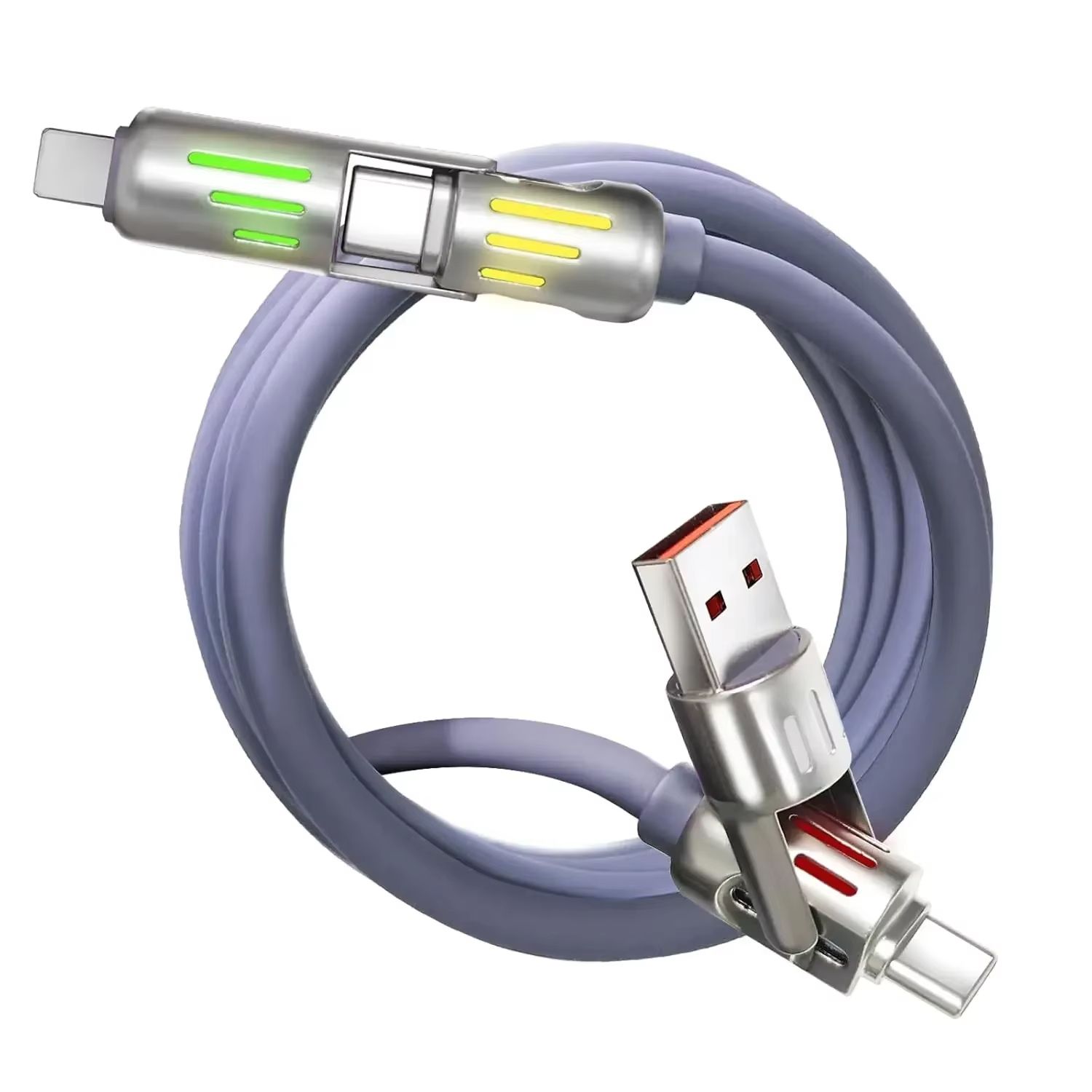 USB C Cable,240W 4 in 1 Multi Charging Cable USB Charger Cable with Breathing Light,Combo L Port/Type C/USB A Fast Charging Cord